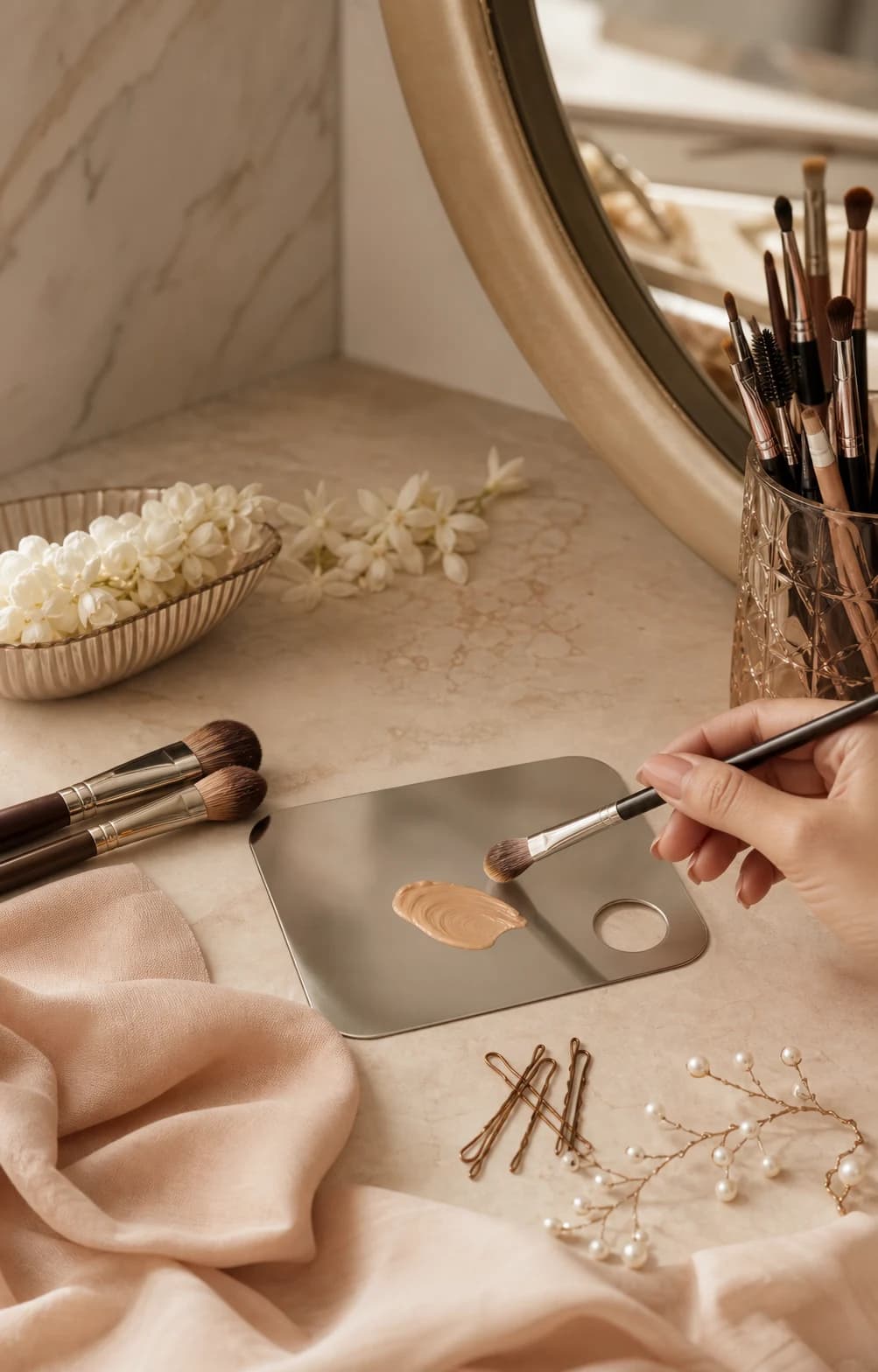 Champagne beauty tools and texture expressing the LayeR philosophy